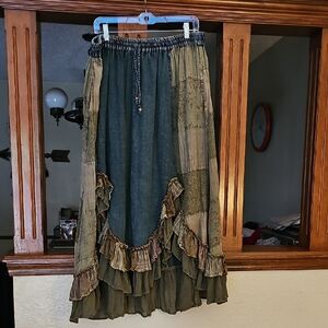 Bohemian Asymmetrical Skirt - Green and Brown